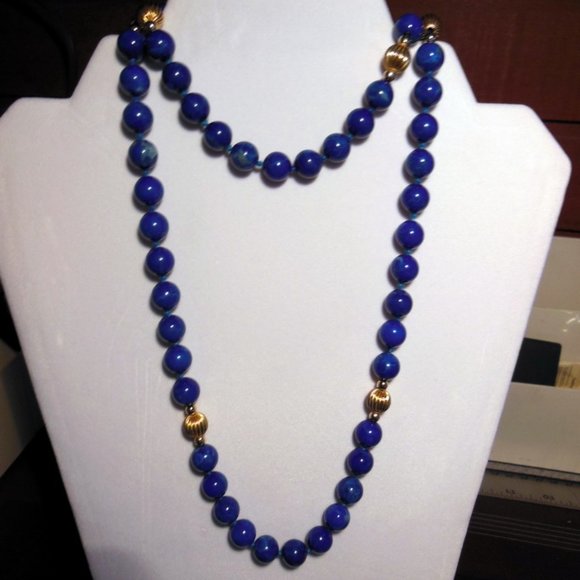 Lapis Lazuli Hand-knotted Bead Necklace - 32 in - Picture 2 of 9